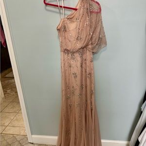 Adrianna Papell one shoulder beaded gown in blush